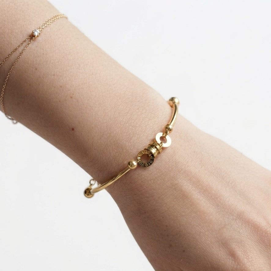 Gold-Plated Roman Numeral Bead Bangle Bracelet