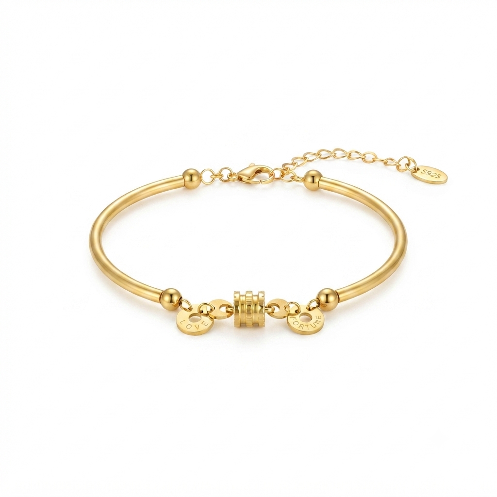 Gold-Plated Roman Numeral Bead Bangle Bracelet