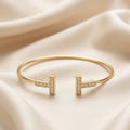 Gold-Plated Pave T-Bar Open Cuff Bangle