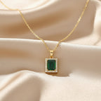 Emerald Royalty Halo Pendant Necklace