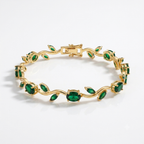 Emerald Green Leaf Vine Bracelet in Gold Tone